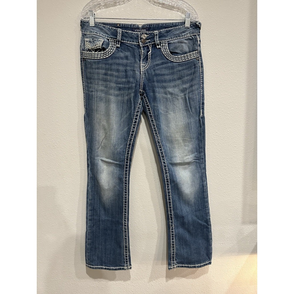 Vigoss‎ Jeans Womens 7 The Dublin Boot Cut Contrast Stitch Distressed Denim